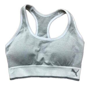 PUMA White Grey Seamless High Peformance Racerback Sports Bra Bralette Large